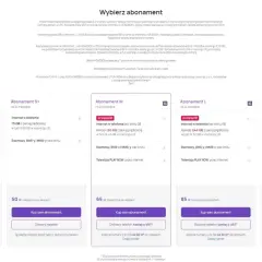 Tabela porównująca abonamenty Play: S, S+, M, L i Homebox z ilością internetu i ceną.