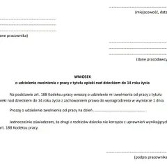Wniosek o urlop na dziecko - 2 dni opieki nad dzieckiem oświadczenie, wniosek o urlop opiekuńczy