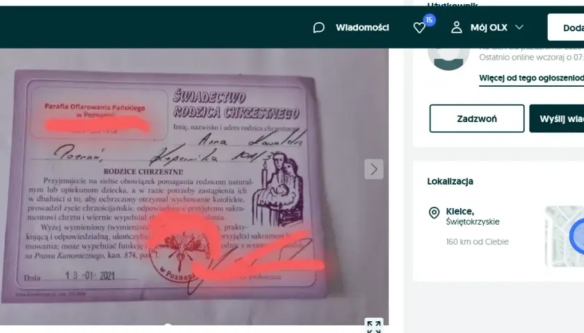 Zaświadczenie dla chrzestnego na OLX - Ryzyko i konsekwencje